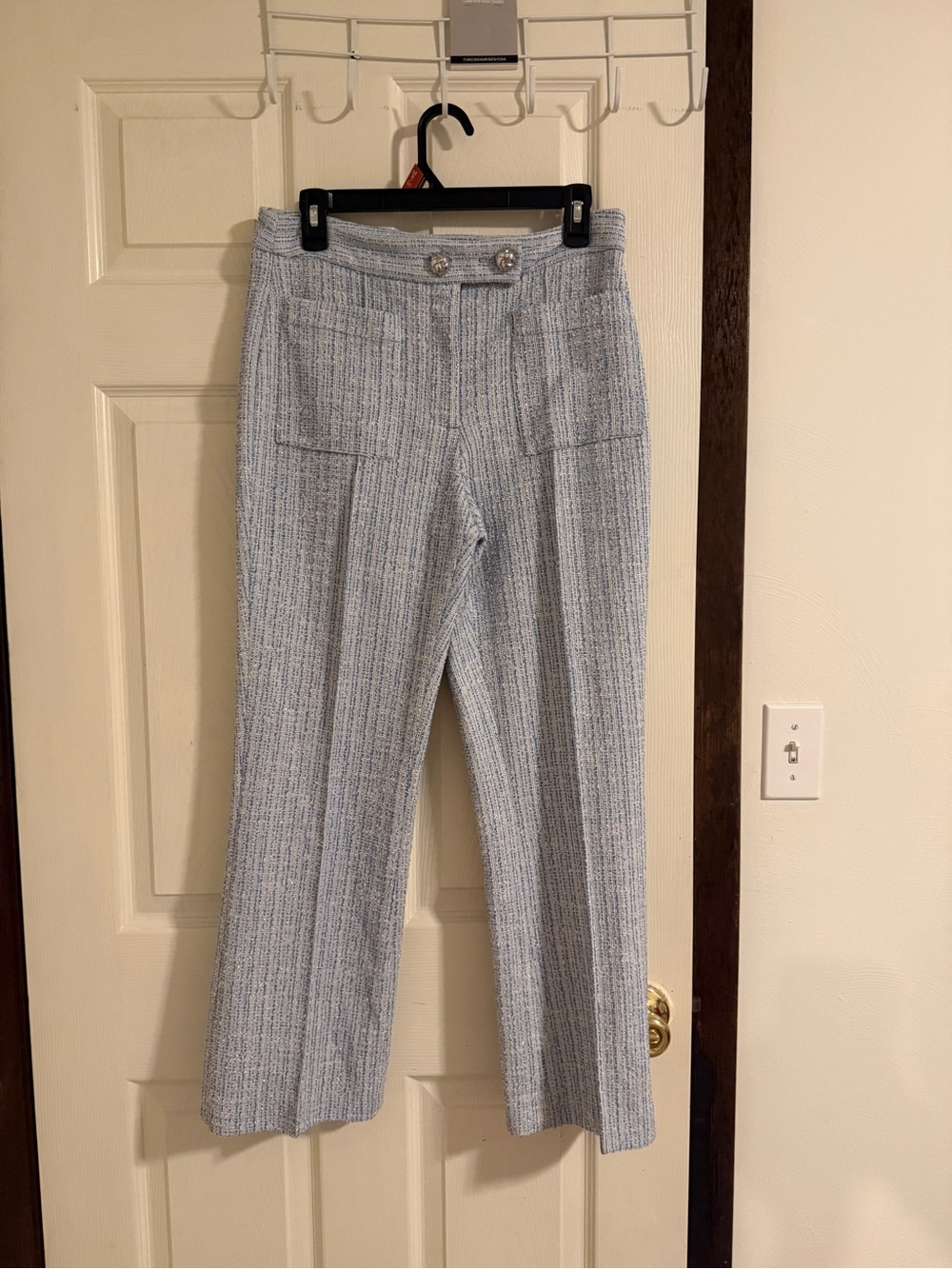 Zara Pale Blue Tweed Boot-Cut Pants - Picture 5 of 8